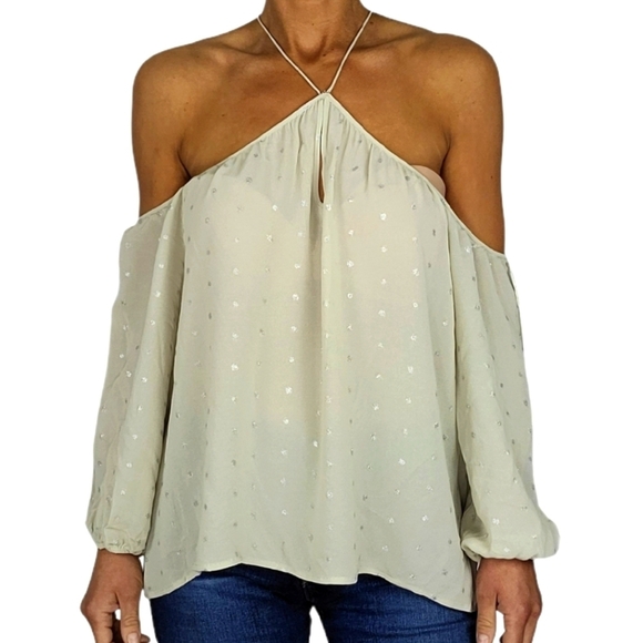 BB Dakota Halter Blouse Size Large Creme Silver - Picture 4 of 7